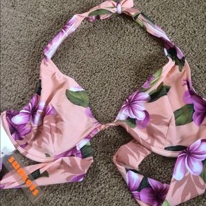 Peach floral halter bikini top